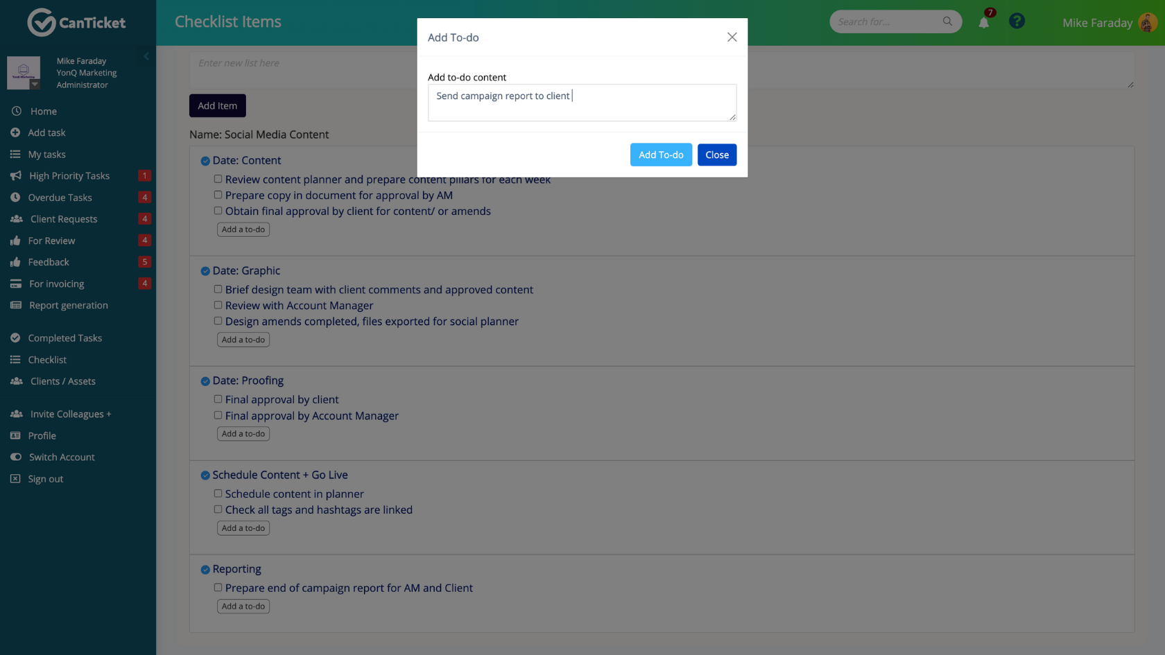 CanTicket | Reocurring Checklist business